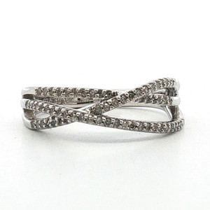 Sterling Silver Diamond Triple Band Criss-Cross Ring Size 7