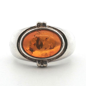 Sterling Silver Amber Modernistic Statement Ring Size 10