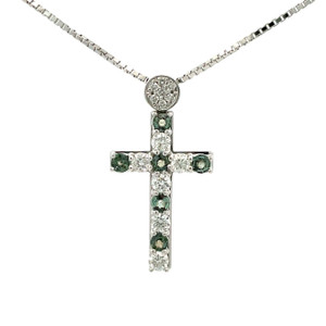 18K White Gold 0.50cttw Alexandrite and 0.45cttw Diamond Cross Necklace 17.5"