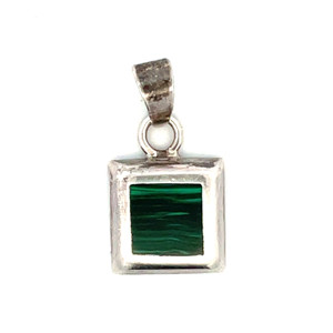 Sterling Silver Vintage Mexican Malachite Square Pendant