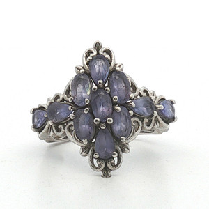 Sterling Silver Tanzanite Marquise Cut Cluster Fashion Ring Size 7