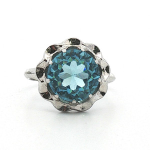 Sterling Silver Blue CZ Solitaire Cocktail Ring Size 8