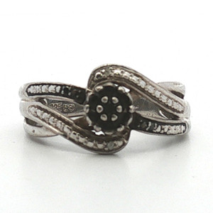 Sterling Silver Black Gemstone Floral Cocktail Ring Size 7