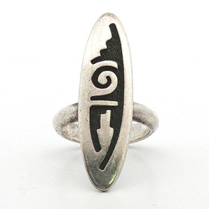 Sterling Silver Elongated Vintage Inspired Navajo Style Statement Ring Size 8.75