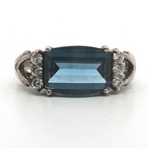 Sterling Silver Blue Gemstone With CZ Accent Statement Ring Size 7