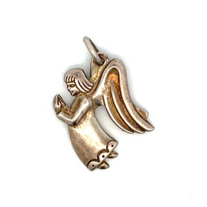 Sterling Silver Vintage Retired James Avery Praying Angel with Scalloped Hem Dress Pendant