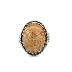 Sterling Silver Native Vintage Oval Agate with Twisted Braid With Flowers Ring Size 12.5
