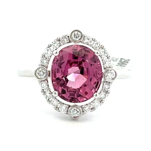 14K White Gold 3.38ct Pink Spinel With .22ct Diamond Halo Ring Size 7