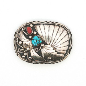 Vintage Southwest Navajo Sterling Silver Turquoise Belt Buckle Signed G. Adeky