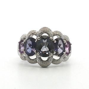 Sterling Silver Iolite Cluster With Sparkly Pave Statement Ring Size 7