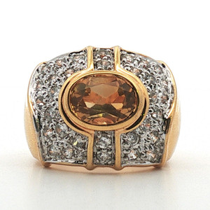 Sterling Silver Gold Tone Created Citrine Bezel Set With CZ Pave Fashion Ring Size 6