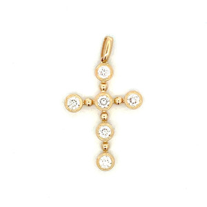 14K Gold 6 Bezel Cut 7/8tw Diamond Circular Cross Pendant