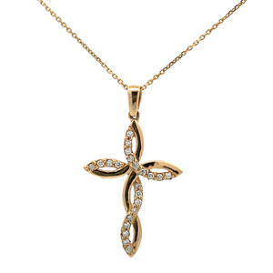 14K Gold 22B 1/4tw Diamond Celtic Braided Cross Pendant Necklace 16" Chain