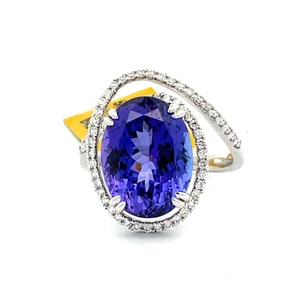 14K White Gold 6.50ct Tanzanite with Diamond Halo Ring Size 7