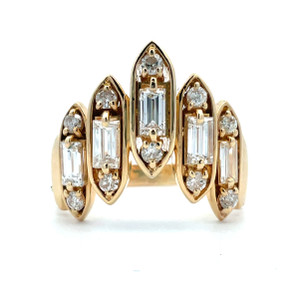Vintage 18K Yellow Gold 1.07cttw Multi-cut Diamond Navette Chevron Design Wedding Fashion Band Size 6