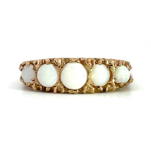 9K Yellow Gold Filigree Round Opals Band Ring Size 6.25