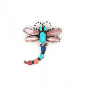Vintage Sterling Silver Multi Stone Dragonfly Pendant and Brooch - Signed Running Bear Trading Co.