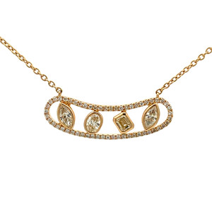 18K Gold 1/3tw Diamond 4-Stone Smile Stationary Pendant 17.75" Chain Necklace