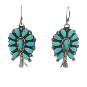 Vintage Navajo Sterling Silver Turquoise Cluster Earrings
