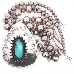 Vintage Old Pawn Sterling Silver Kingman Turquoise Navajo Pearl Necklace