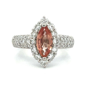 Platinum 0.99ct Marquise Pink Sapphire with 0.94cttw Diamond Halo and Accents Ring Size 5.75