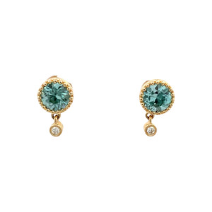 14K Gold 1.23ct Zircon Circle with .02tw Diamond Dangle Circle Post Earrings