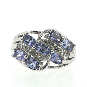Sterling Silver Tanzanite Cluster With CZ Accents Statement Ring Size 7