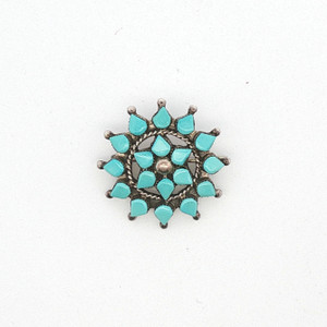 Vintage Zuni Sterling Silver Turquoise Starburst Pendant Brooch