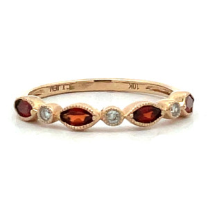 10K Gold Alternating Ruby Leaf and Diamond Leaf Ring Size 7
