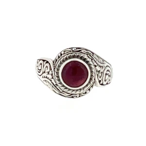Sterling Silver Solitaire Cabochon Ruby Vintage Inspired Ring Size 8