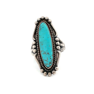 Sterling Silver Oval Turquoise with Tear Drop Setting Southwest Ring Size 6