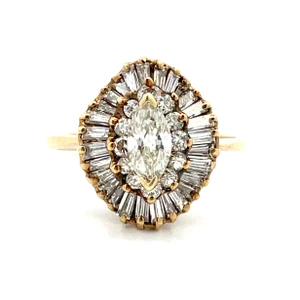 18K Yellow Gold Marquise Center Stone 1cttw Ballerina Ring Size 6.25