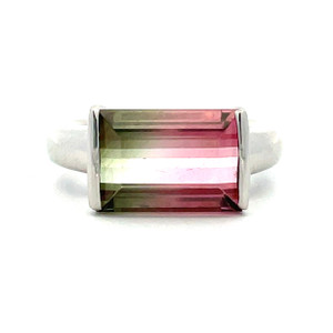 Platinum 5.20ct Rectangle Solitaire Watermelon Tourmaline Ring Size 6