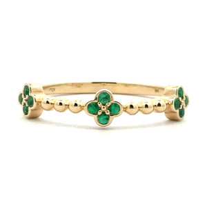 14K Gold 3 Emerald Tiny Clovers and Gold Circles Ring Size 7.5