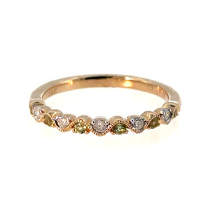 10K Gold Alternating Peridot Bezel and Diamond Bezel Ornate Band Ring Size 7