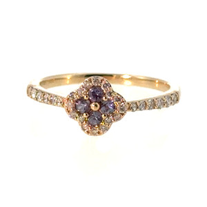 10K Gold Created Alexandrite Flower Surrounded with Diamond Bezels Ring Size 6.5
