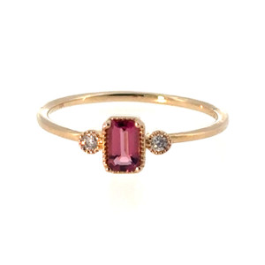 10K Gold Pink Tourmaline Rectangle with Bilateral Diamond Bezels Ring Size 7.25