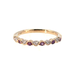 10K Gold Alternating Amethyst Bezels and Diamond Bezels Ornate Ring Size 7