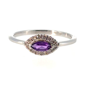 10K White Gold Amethyst Marquise Surrounded with Diamond Bezels Ring Size 7