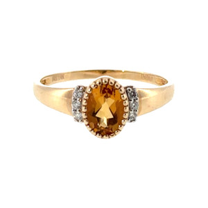14K Gold 0.72tw Orange Citrine Oval with 3-Stacked Bilateral .05tw Diamond Bezels Ring Size 7