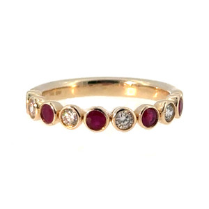 14K Gold Alternating .38tw Ruby Bezels and .23tw Diamond Bezels Ring Size 6.75