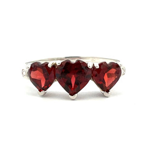 Sterling Silver Heart Cut Three-stone with Diamond Accents Ring Size 10