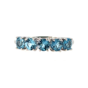 14K White Gold 1.28tw 5-Blue Topaz Bezels Ring Size 6.75