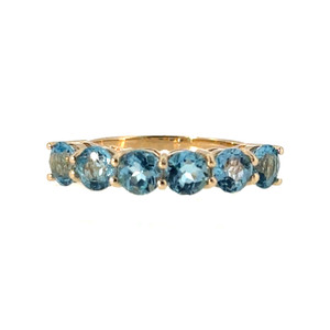 14K Gold 1.53tw 6-Blue Topaz Bezels with .03tw Diamond Bezel Accents Ring Size 4.75