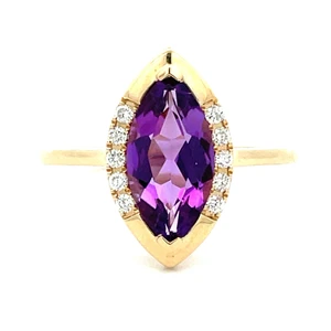 14K Yellow Gold Marquise 1.41 ct Amethyst with 0.1cttw Diamond Accents Ring Size 7