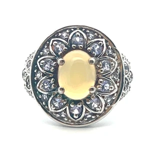 D'Joy Sterling Silver Opal And Tanzanite With CZ Accents Round Fashion Ring Size 9