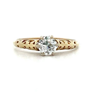 Vintage 14K Yellow Gold Filigree AP .45ct Round European Cut Solitaire Diamond Engagement Ring Size 7.25
