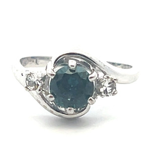 Sterling Silver Blue Topaz Round Cut With CZ Accent Fashion Ring Size 6.5