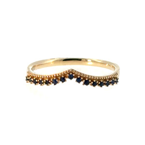 14K Gold .12tw Sapphire Contoured V-Shaped Chevron Design Stacking Ring Size 6.5