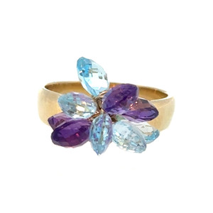 10K Gold 1.50tw Amethyst and Blue Topaz Teardrops Cluster Ring Size  6.75